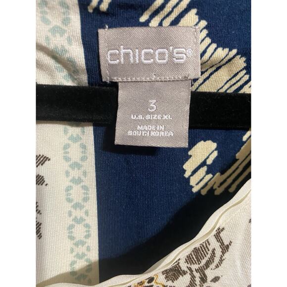 Chicos Blouse Womens Size 3 US 16 Blue & Cream Career Office Pullover Shirt Top - Picture 3 of 9